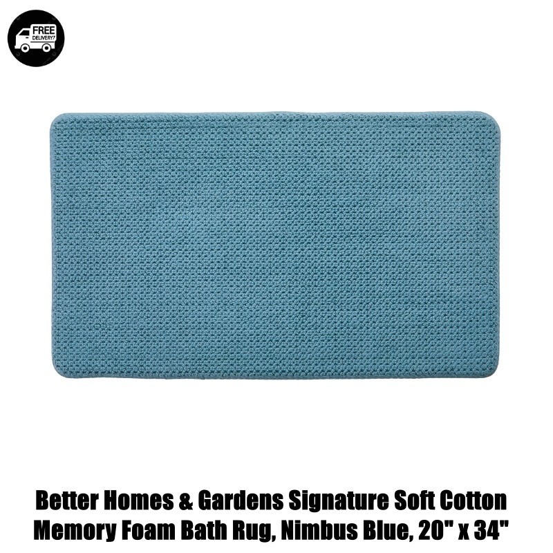 Better Homes & Gardens Soft Cotton Memory Foam Bath Rug in Nimbus Blue for Plush Comfort-image