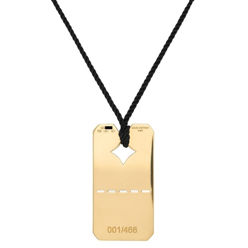Louis Vuitton Paris 18 Karat Gelbgold Logo Dog Tag Unisex Anhänger Halskette - Bild 5 von 6