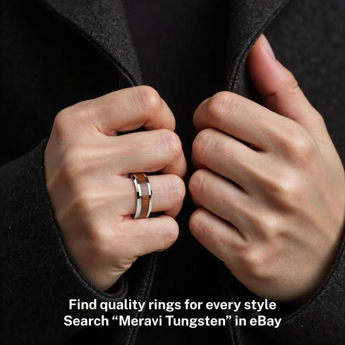 Silver Tungsten Hawaiian Koa Wood Inlay Engagement Wedding Band Men Jewelry Ring - Picture 14 of 27