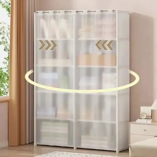 Dustproof Wardrobe with Curtains Multi-Layer Storage Rack High Capacity Open Sto - Picture 5 of 16