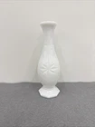 Vintage Mid Century Modern MCM Starburst White Milk Glass Bud Vase 9-inch