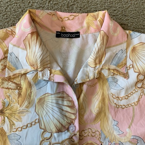 BOOHOO Women 4 Colorful Gold Pink Beach 2 Piece Shirt & Shorts Outfit Set Small - 第 13/19 張圖片