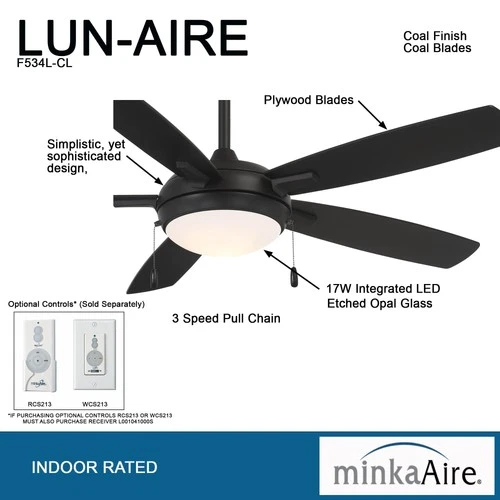 Minka Aire Lun-Aire 54" Ceiling Fan - Coal 5-Blade - Picture 5 of 5