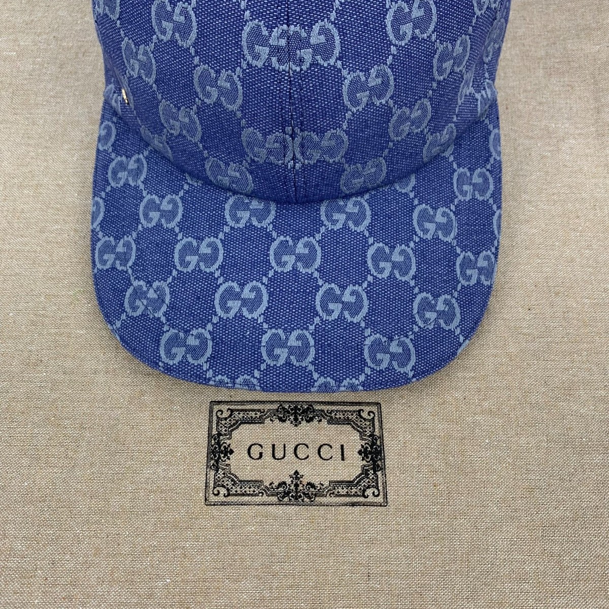 Gucci GG Monogram Canvas Cotton Baseball Cap Head Hat Navy