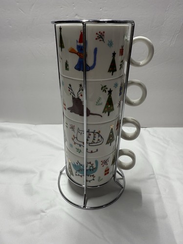 4er Set~stapelbar~Grace Teegeschirr~edles Porzellan~Weihnachten Katze Design Tassen/Becher - Bild 10 von 10