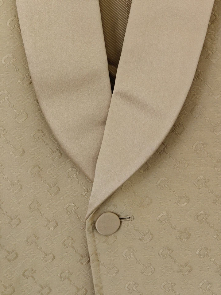 Gucci Mens Blazer Dinner Beige Horsebit Jacquard Blazer Shawl lapel Noisette 321 - Image 4 of 4