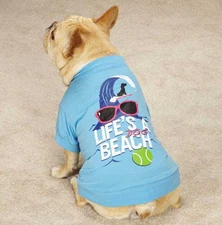 Life's a Beach Dog T-Shirt Tee Blue  Top Pet  Casual Canine XXS - XL
