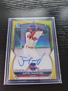 2023 Bowman Chrome 1st Yellow Refractor Auto /75 Justin Crawford CPA-JC