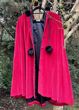 Vintage Harrods Sarah Louise Red Velvet Cape Cloak Hooded Faux Fur Trim Costume