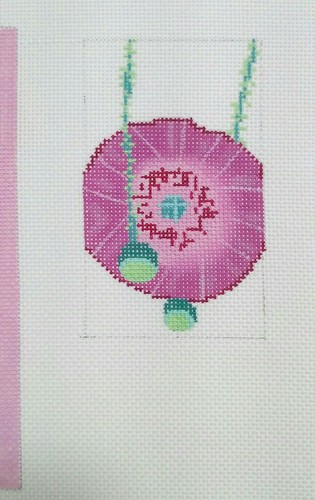 Needlepoint HP handpaint canvas EYEGLASS CASE Poppies red pink stripe pocket 18m - Picture 8 of 8