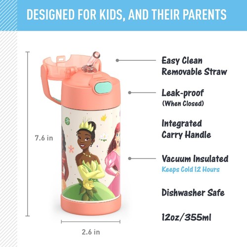 Stainless Steel Water Bottle W/ Straw Thermos 12 Oz. Vacuum Insulated Kids Drink - Picture 116 of 157