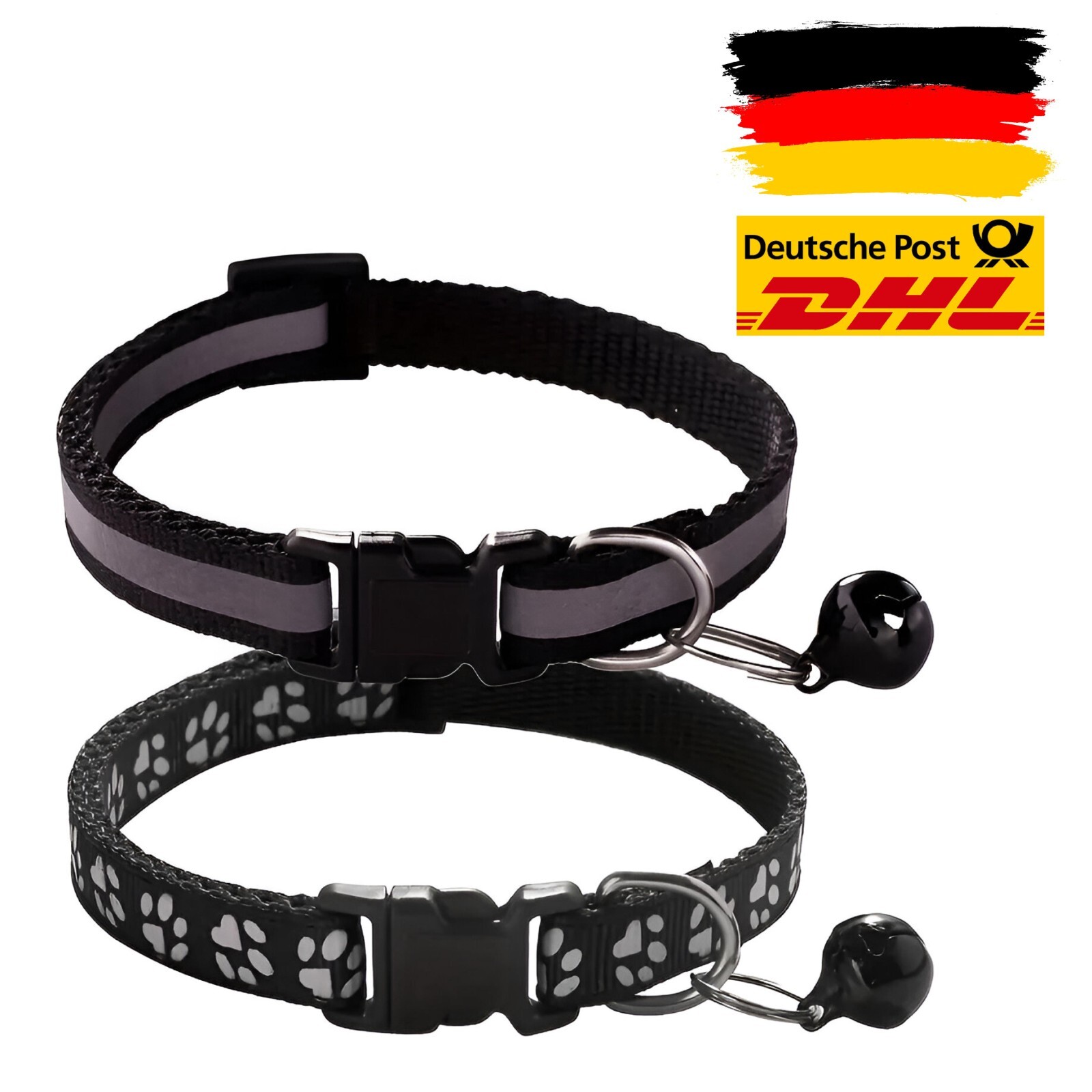 2x Halsband für Katzen kleine Hunde Katzenhalsband Reflektierend Glocke Nylon