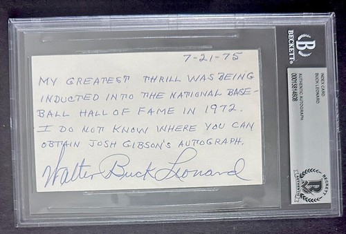 Walter Buck Leonard Signed Index Card W/ Josh Gibson Reference HOF Autograph - Picture 1 of 5