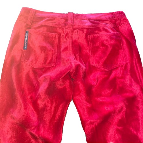 Y2K Vintage Sinnamon Velvet Wide Flare Leg Pants Size 33 Waist Red Rave Wavey - Bild 6 von 10