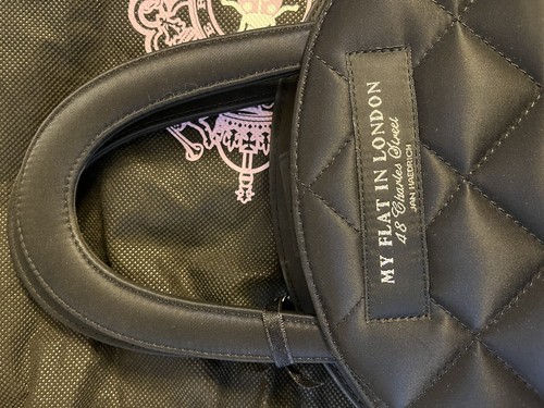 My Flat in London Quilted Handbag Black Top Handle Diamond Charm - Picture 6 of 10