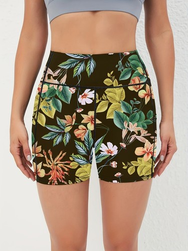 Damen-Yogashorts hohe Taille bedruckt 3 Stück dehnbar Seitentaschen Laufshorts - Bild 18 von 29