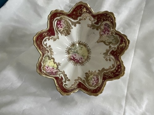 ANTIQUE RC NIPPON HAND PAINTED FLORAL GOLD BEADED LACE DESIGN BOWL. 1900. - Picture 5 of 18