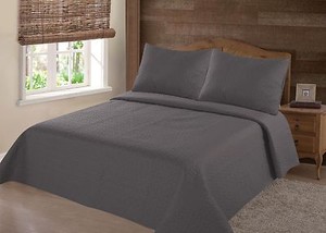 MIDWEST-CHARCOAL-NENA-SOLID-QUILT-BEDDING-BEDSPREAD-COVERLET-PILLOW-CASES-SET