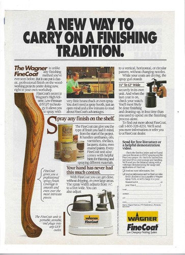 1993 Wagner Fine Coat Paint Low Overspray Finishing System Print Advertisement