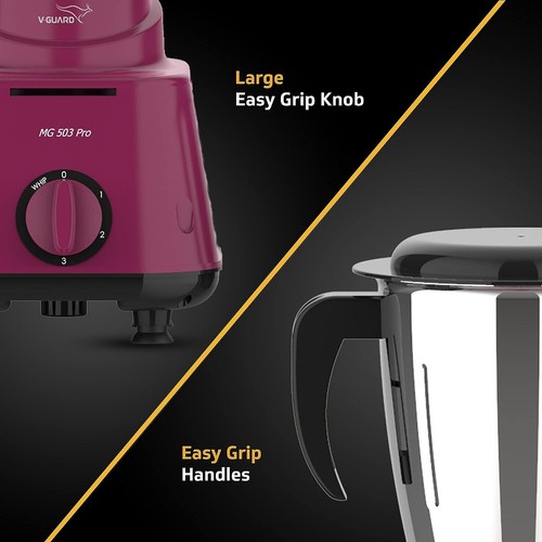 Mixer Grinder V-Guard MG 503 Pro Magenta-Black Color 500 Watt with 3 Stainless - Picture 5 of 6