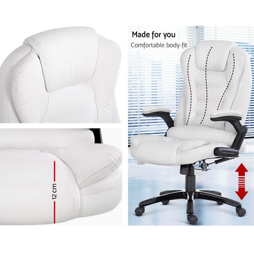 Artiss 8 Point Massage Office Chair Computer Chairs Heated Recliner White - Picture 3 of 7