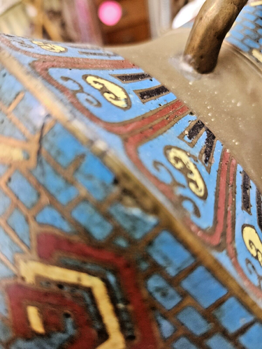 Antique Japanese Brass & Champleve Enamel Vase Fighting Roosters 12" - Picture 18 of 21