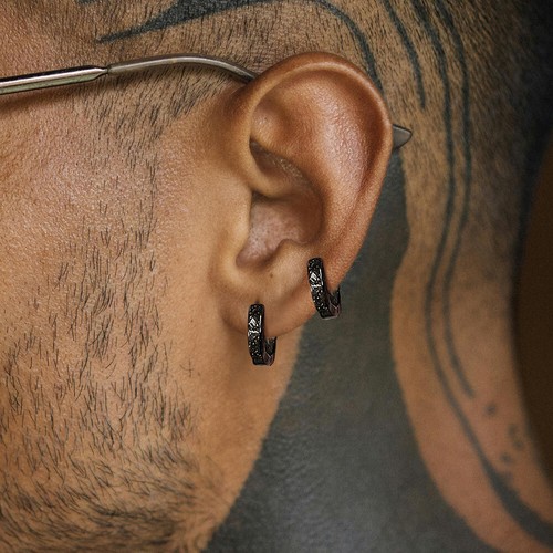 2PCS 316 Surgical Stainless Steel Hip Hop Cartilage Hoop Earrings Texture Segmen - Picture 8 of 16