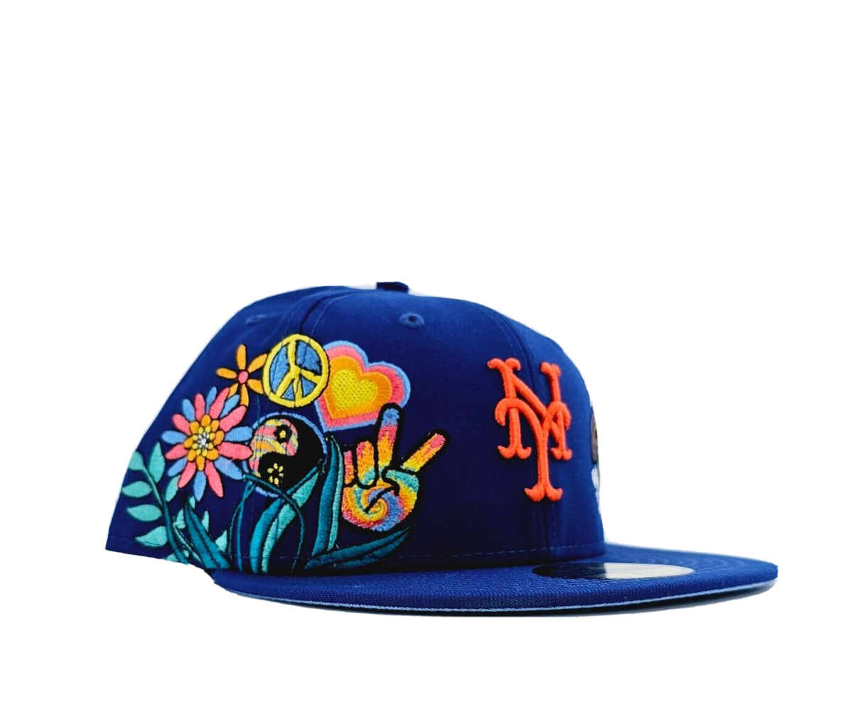 New Era NY Mets Fitted Hat Groovy Peace 2x WS Champions Blue