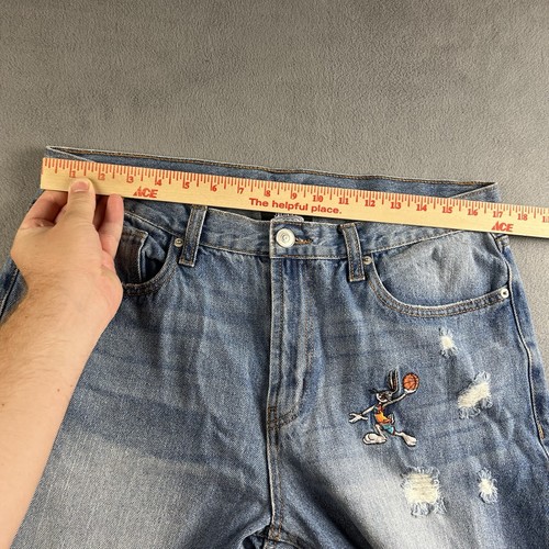 Forever 21 Space Jam Jeans Herren 36x31 blau Denim bestickt Patches Bugs Bunny - Bild 9 von 18