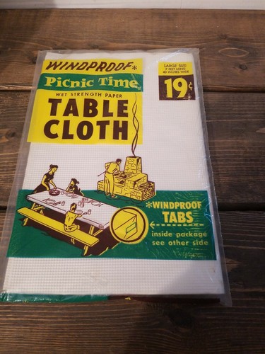 Vintage Windproof Picnic Time Table Cloth New In Package 7 Ft Straubel Paper Co - Picture 1 of 12