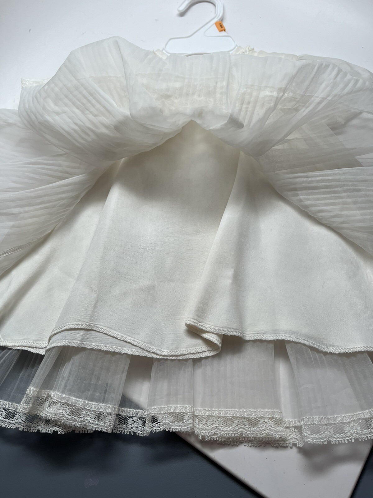 Christenings Cream & Ivory Silk Lace Ruffle Gown … - image 8