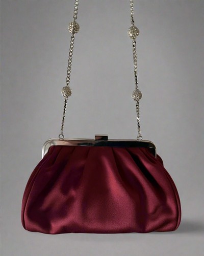Dolce & Gabbana Red Burgundy Silk Clutch with Swarovski Strap - Picture 1 of 11