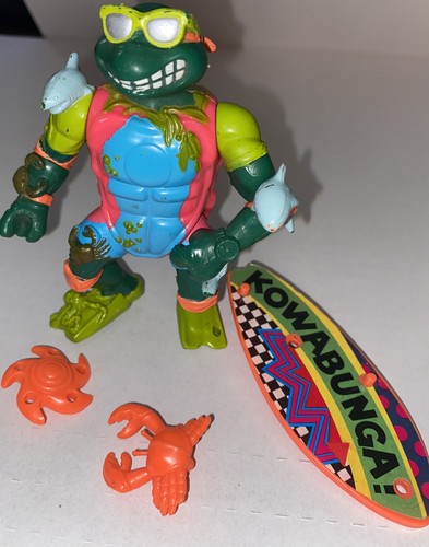 TMNT Teenage Mutant Ninja Turtles 1990 Mike The Sewer Surfer Vtg Figure w/ Acces - Picture 1 of 9