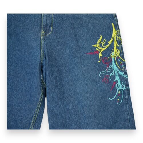 Vintage Y2K Miskeen Shorts Mens 38 Blue Baggy Skater Hip Hop Denim Embroidered - Picture 4 of 8