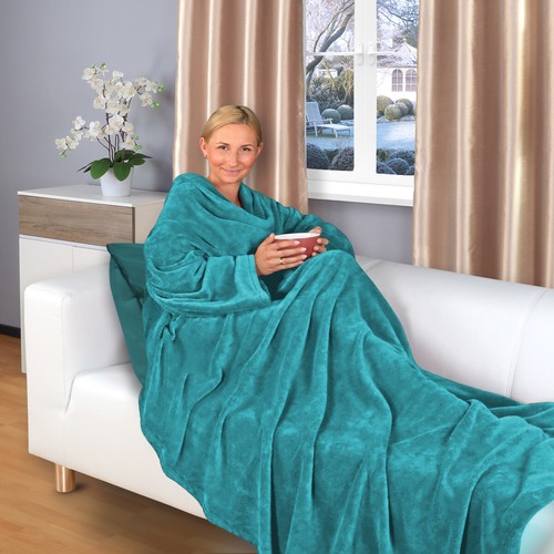 Kuscheldecke mit Ärmeln Fußtasche TV Decke 180 x 150 Tagesdecke Decke Sofadecke - Bild 33 von 61