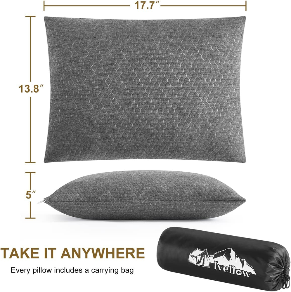 Ivellow Compressible Travel Pillow with Shredded Memory Foam for Camping and Sleep
