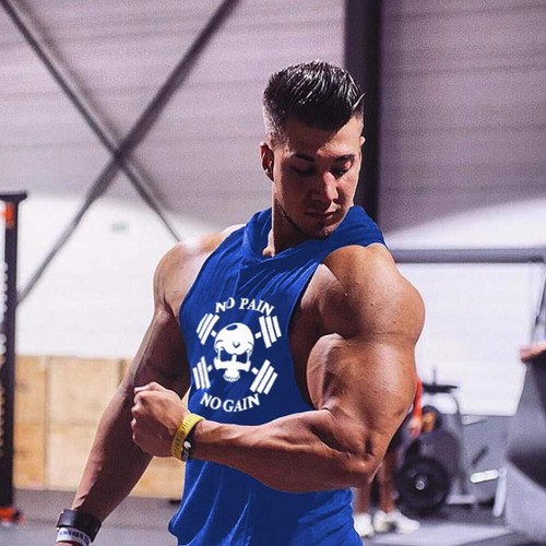 Mens Skull Print Sleeveless Fitness Vest Bodybuilding Workout Tank Tops - Picture 25 of 37