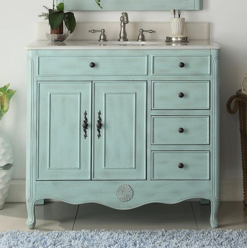 38 inch Distressed Light Blue Daleville Bathroom Sink Vanity 837LB - Picture 2 of 5