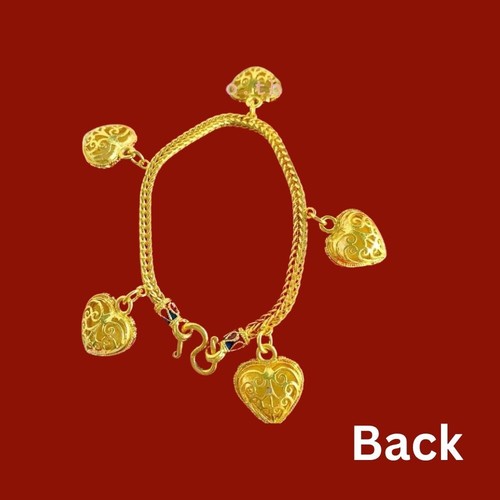 Hearts 22K 24K Thai Baht Yellow Gold Plated Bracelet Bangle Jewelry Women - Picture 3 of 4