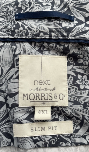 William Morris x Next Shirt Mens Slim Fit Floral Blue Short Sleeve Size 4XL - Picture 6 of 7