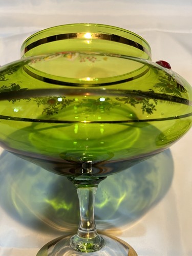 Vintage Venetian Glass Apothecary Jar Green w/Gold Gilt & Flower Design- Italy - Picture 9 of 22