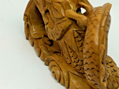 Vintage Asian Chinese Wood Hand Carved Fierce Dragon Animal Statue Figurine - Picture 6 of 8