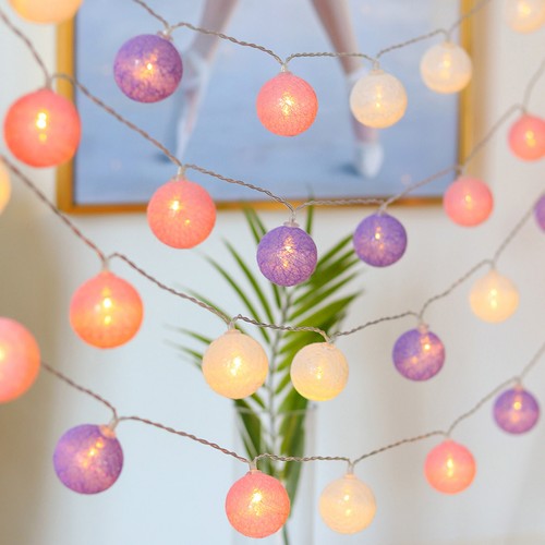 10/20 LED Fairy String Lights Cotton Ball Bedroom Party Indoor Wedding Decor UK - Picture 7 of 27