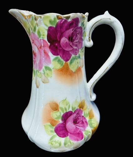 Nippon Hand Painted Porcelain Pitcher White Pink Roses Coffee Pot Gold Vintage. - Picture 6 of 7
