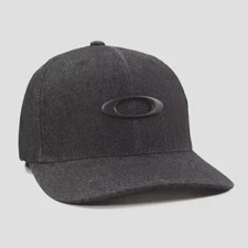 Oakley TinCan Hat Baseball Cap Black Denim Metal Logo Flex Fit Men's Lids RARE