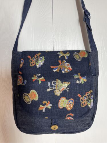 VTG East Bay Mercantile Large Denim Tote Messenger Crossbody Bag Purse Grunge - Picture 2 of 11