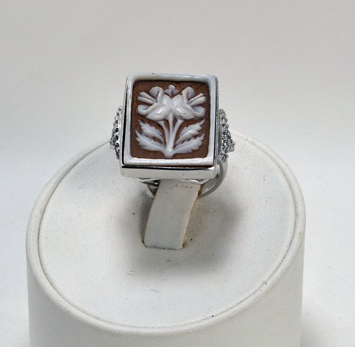 ANELLO REGOLABILE  ARGENTO 925 RODIATO CAMMEO SARDONICO E ZIRCONI       AGNK 036 - Foto 5 di 5