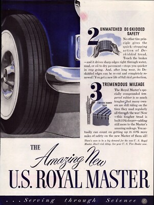 1948 U.S. Royal Master Tires Saturday Evening Post Magazine Vintage Print Ad