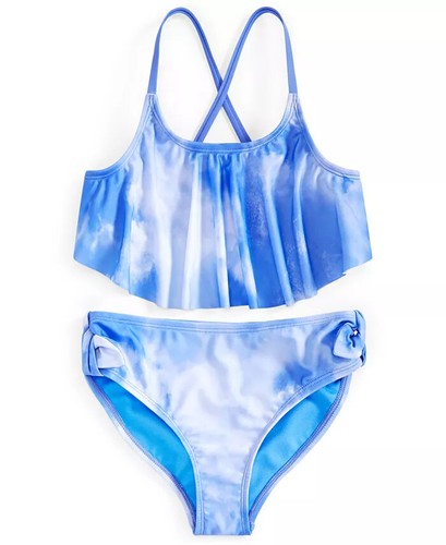 Breaking Waves Big Girls 2-Pc. Flounce Bikini Swimsuit Allover Cloud Print Multi - Picture 13 of 15
