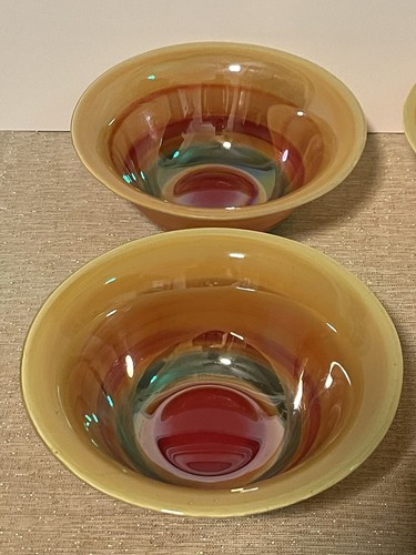 Kunstglasschalen lebendig orange/gelb/rot Wirbel mattierter Rücken MCM Atomic Vintage - Bild 4 von 12